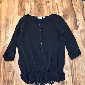 New York & Company Black Peplum Blouse Women’s Medium Button Front
